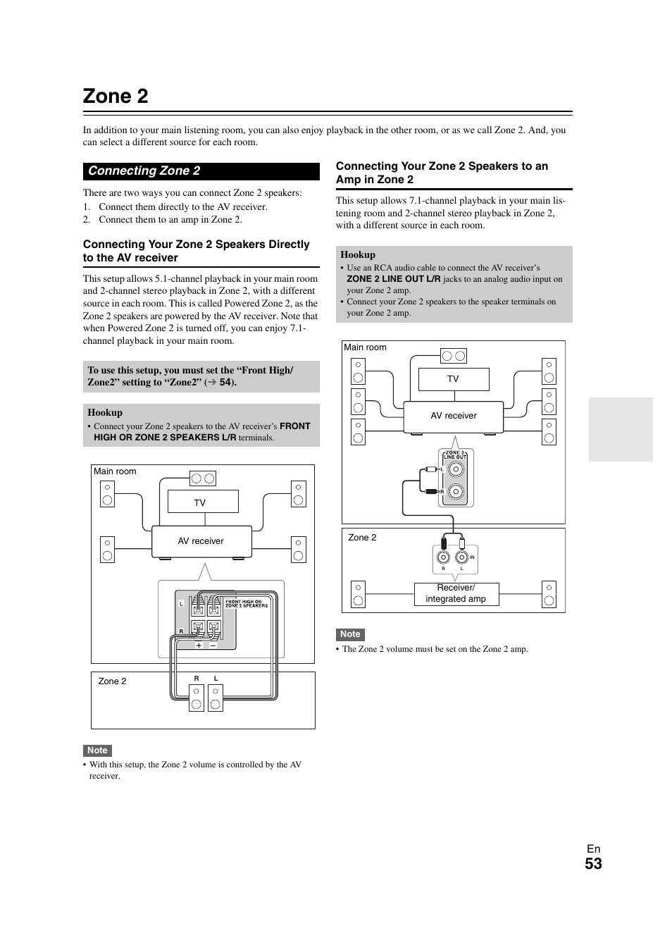 Zone 2, Connecting zone 2 | Onkyo HT-S7300 User Manual | Page 53 / 76
