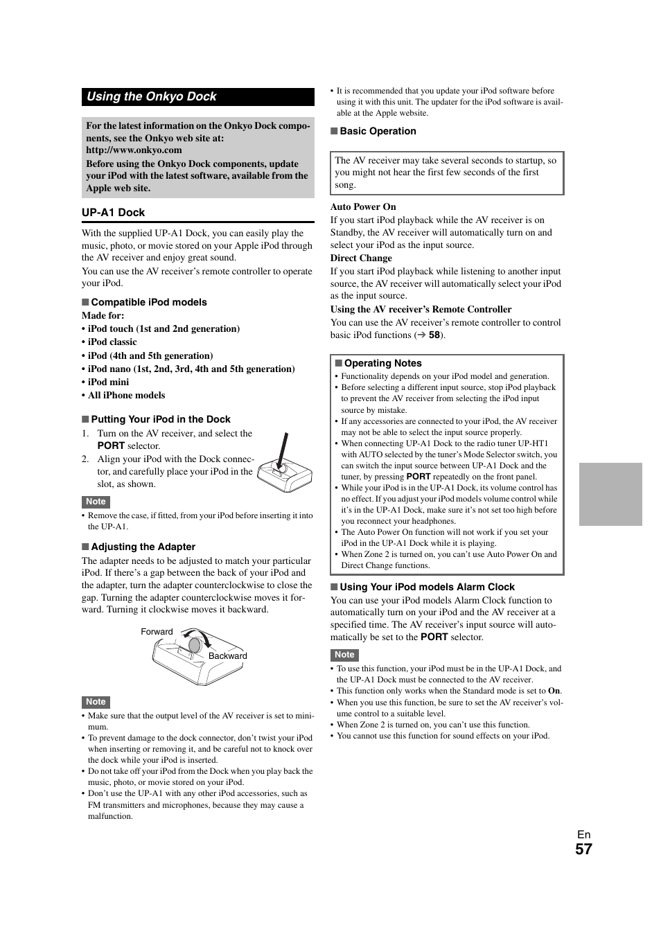 Using the onkyo dock | Onkyo HT-S7300 User Manual | Page 57 / 76