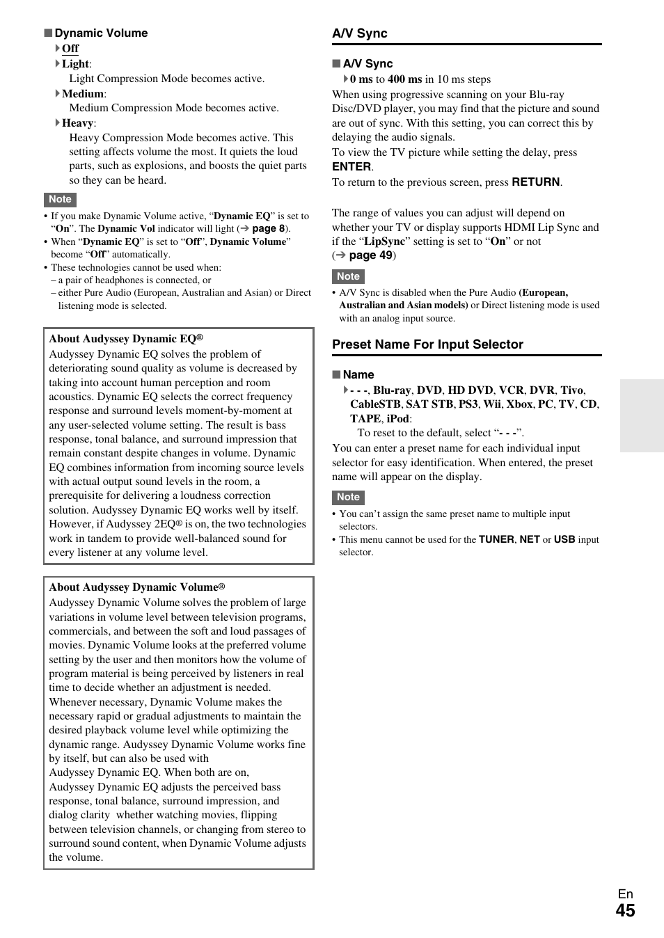 Dynamic volume | Onkyo AV Receiver TX-NR509 User Manual | Page 45 / 76