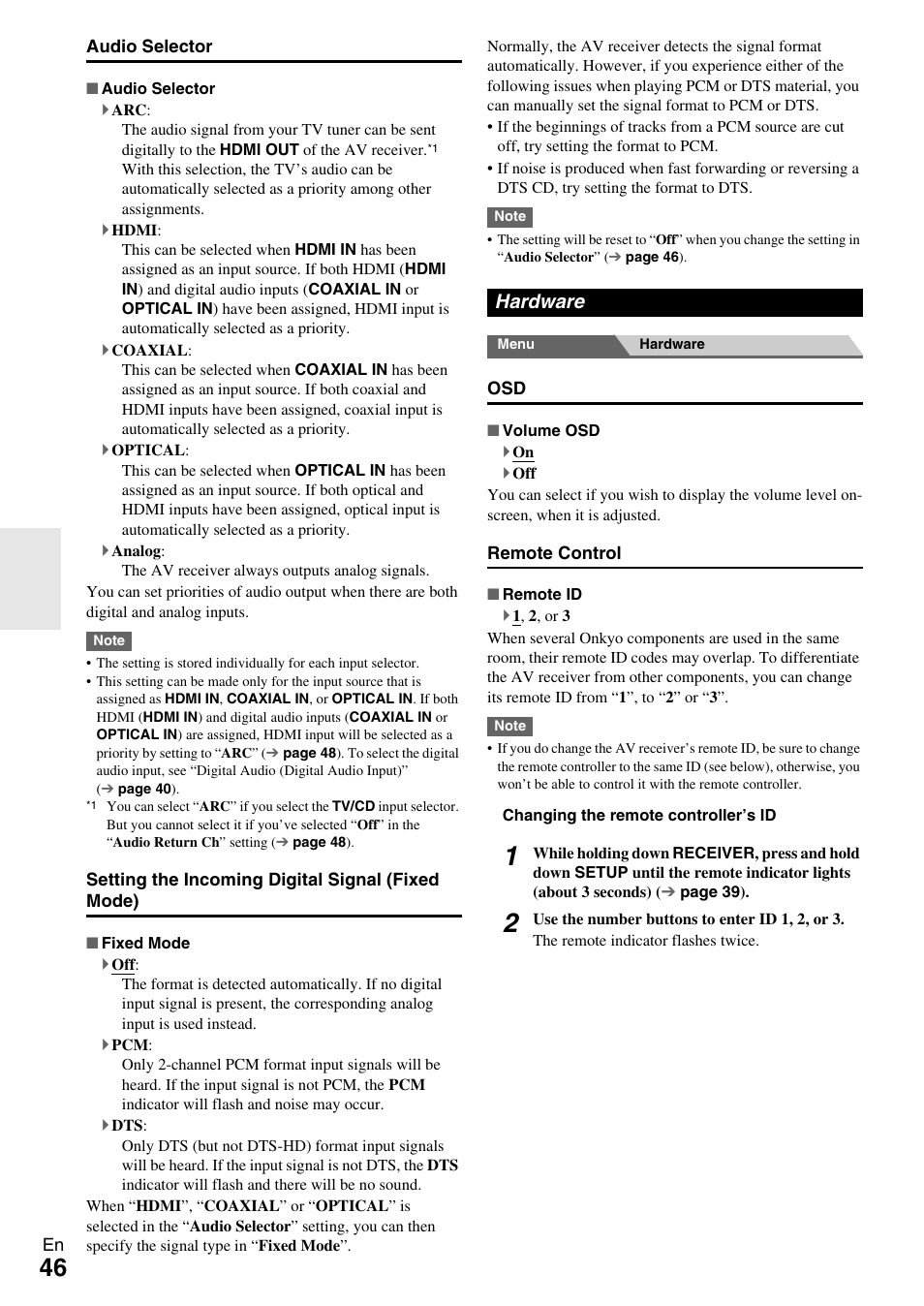 Hardware | Onkyo AV Receiver TX-NR509 User Manual | Page 46 / 76