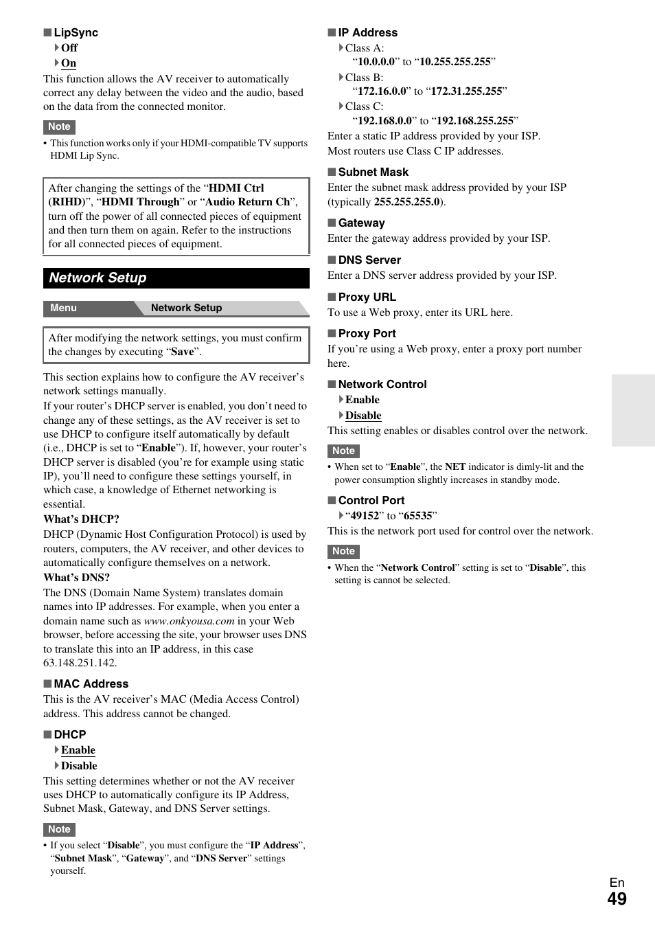 Network setup | Onkyo AV Receiver TX-NR509 User Manual | Page 49 / 76