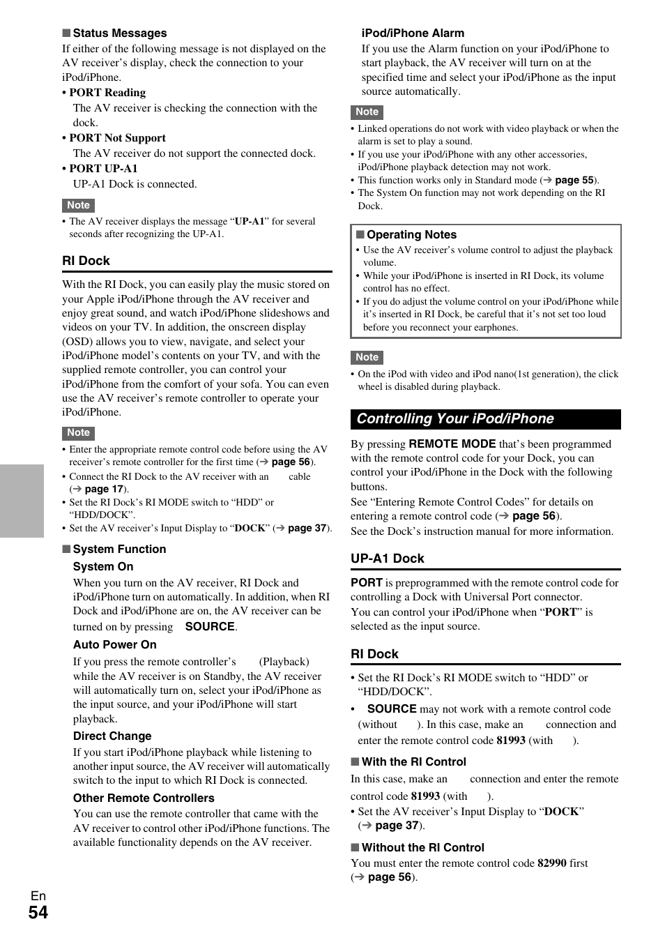 Controlling your ipod/iphone, Ipod/iphone functions | Onkyo AV Receiver TX-NR509 User Manual | Page 54 / 76