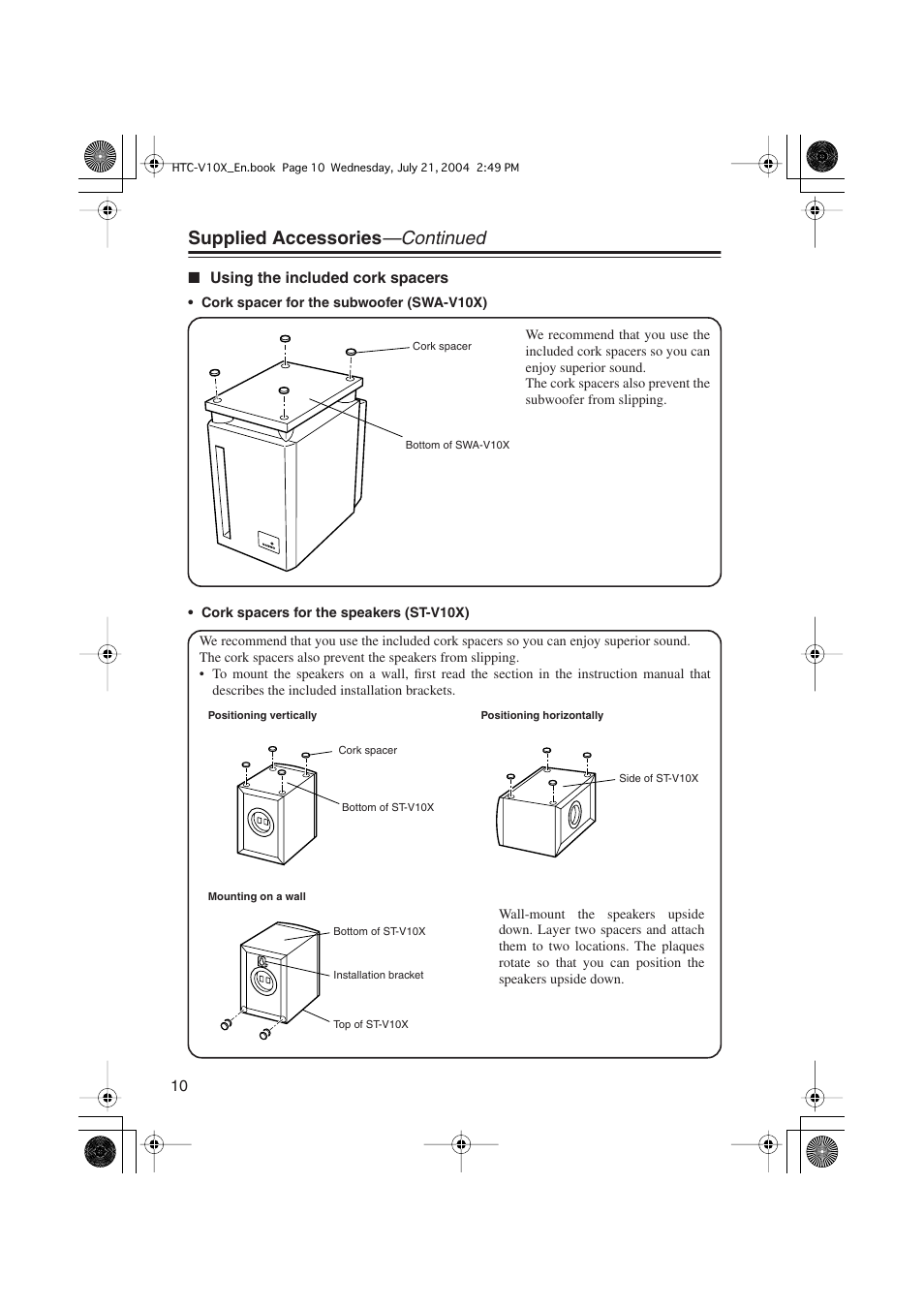 Supplied accessories —continued | Onkyo HTC-V10X User Manual | Page 10 / 72