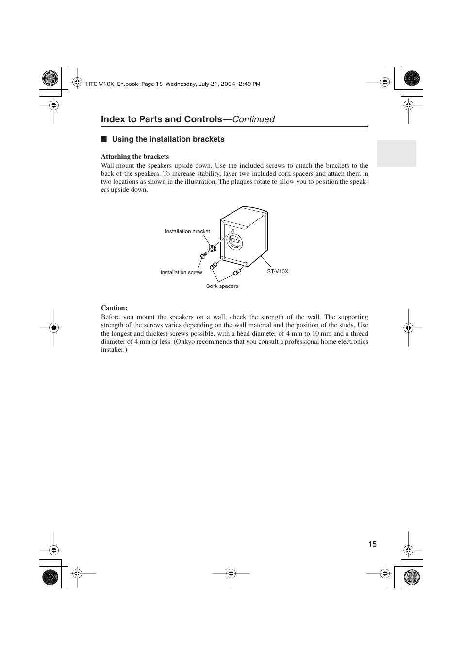 Index to parts and controls —continued | Onkyo HTC-V10X User Manual | Page 15 / 72