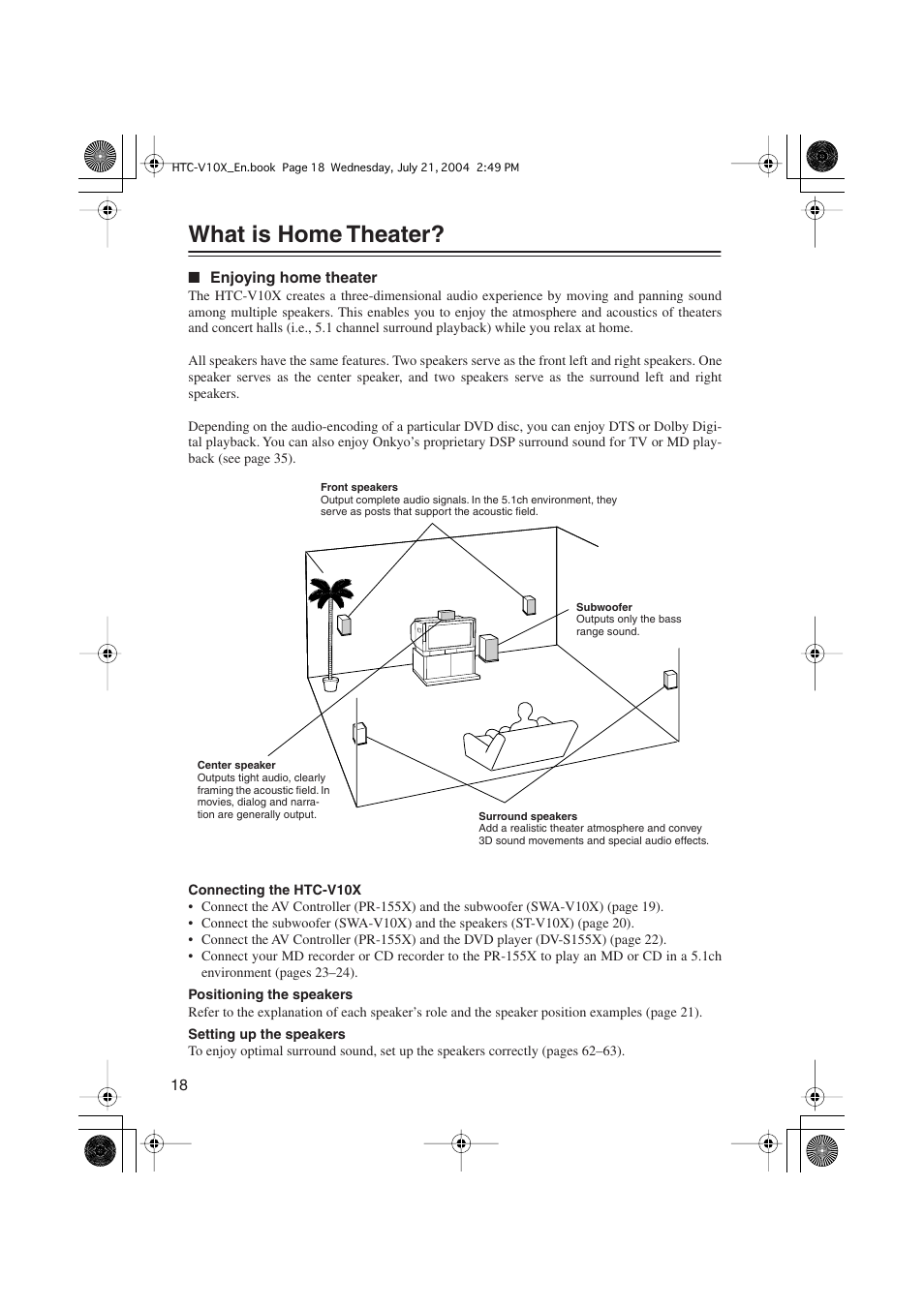 What is home theater | Onkyo HTC-V10X User Manual | Page 18 / 72