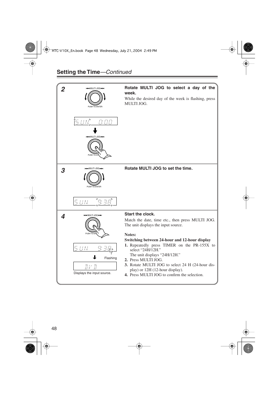 Setting the time —continued | Onkyo HTC-V10X User Manual | Page 48 / 72