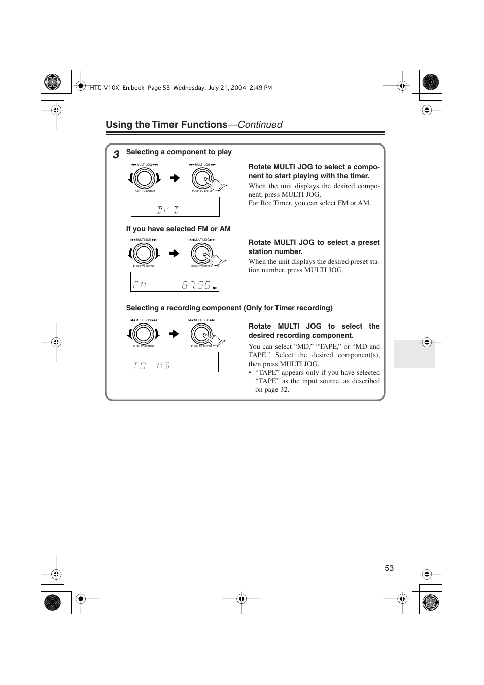 Using the timer functions —continued | Onkyo HTC-V10X User Manual | Page 53 / 72