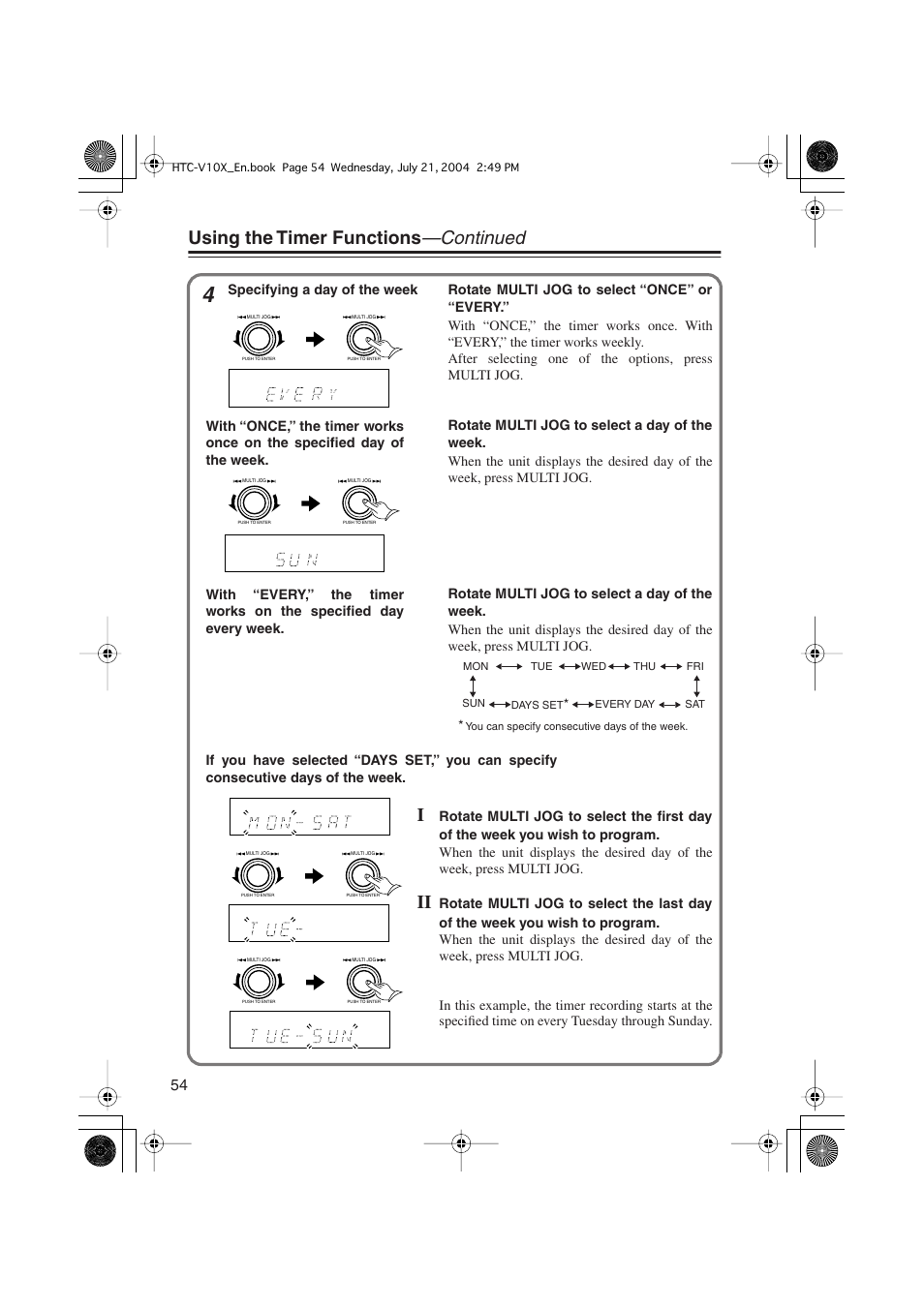 Using the timer functions —continued | Onkyo HTC-V10X User Manual | Page 54 / 72
