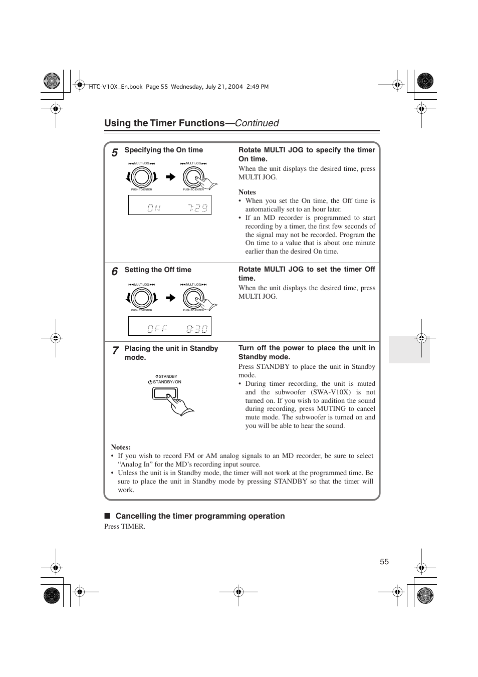 Using the timer functions —continued | Onkyo HTC-V10X User Manual | Page 55 / 72