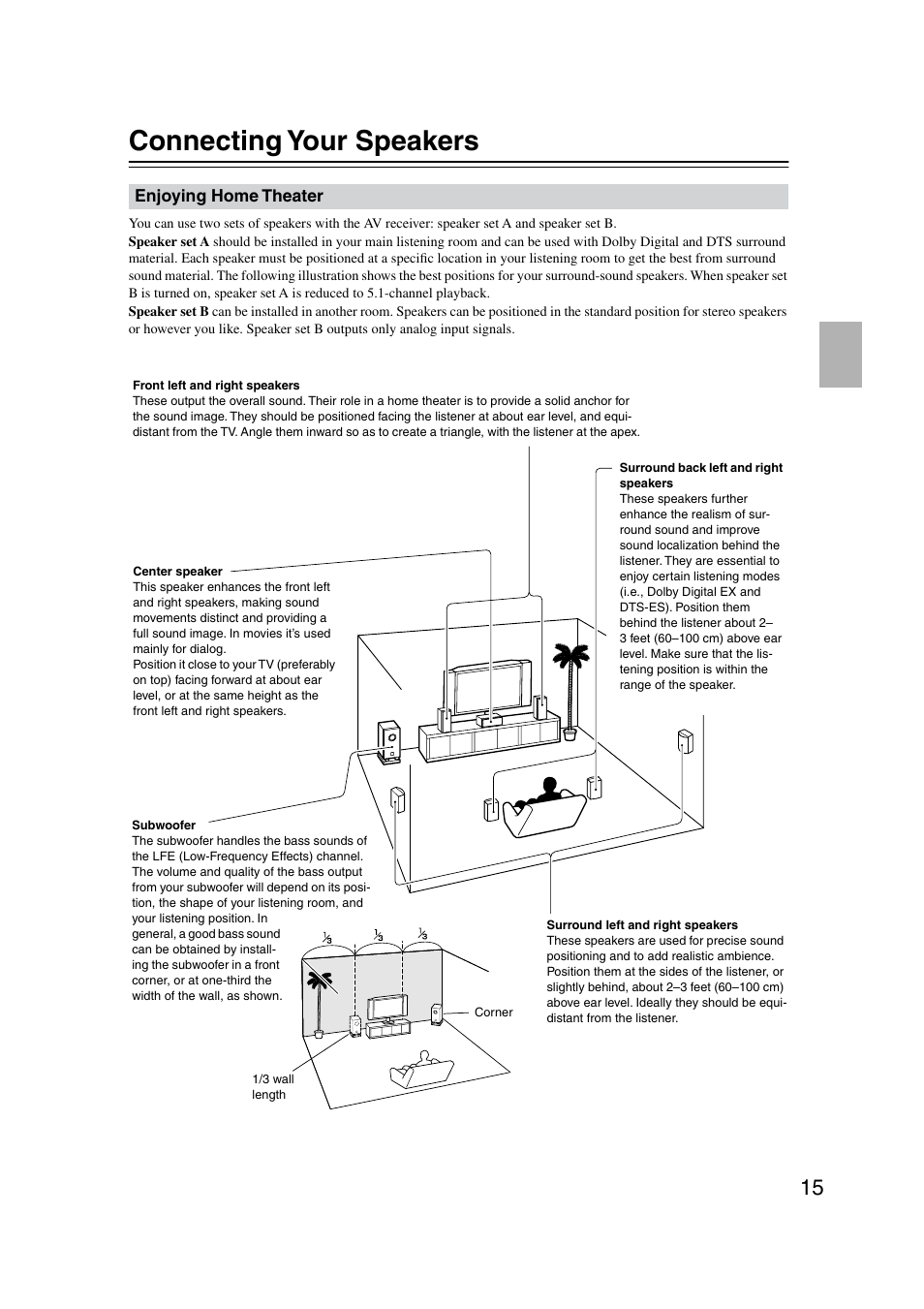 Connections, Speakers, Connecting your speakers | Onkyo TX-SR8350 User Manual | Page 15 / 76