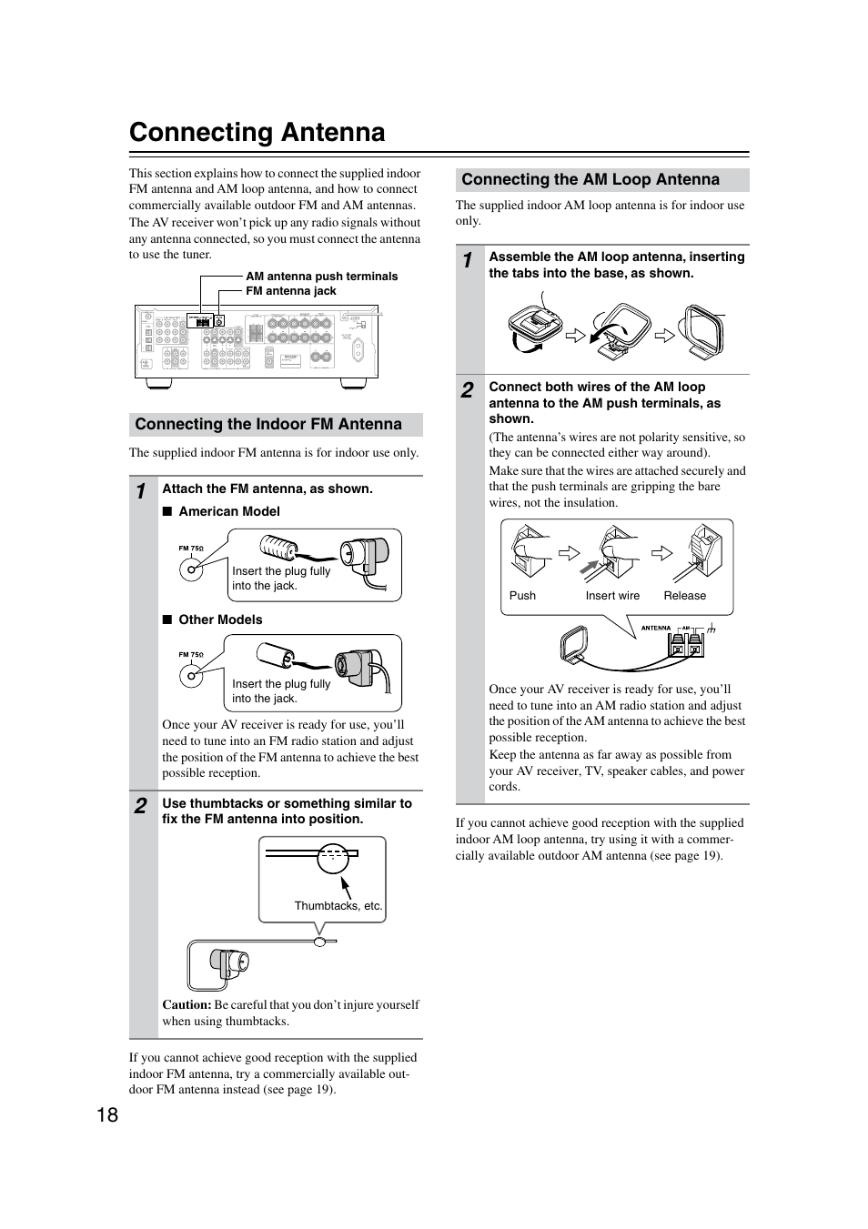 Antennas, Connecting antenna | Onkyo TX-SR8350 User Manual | Page 18 / 76