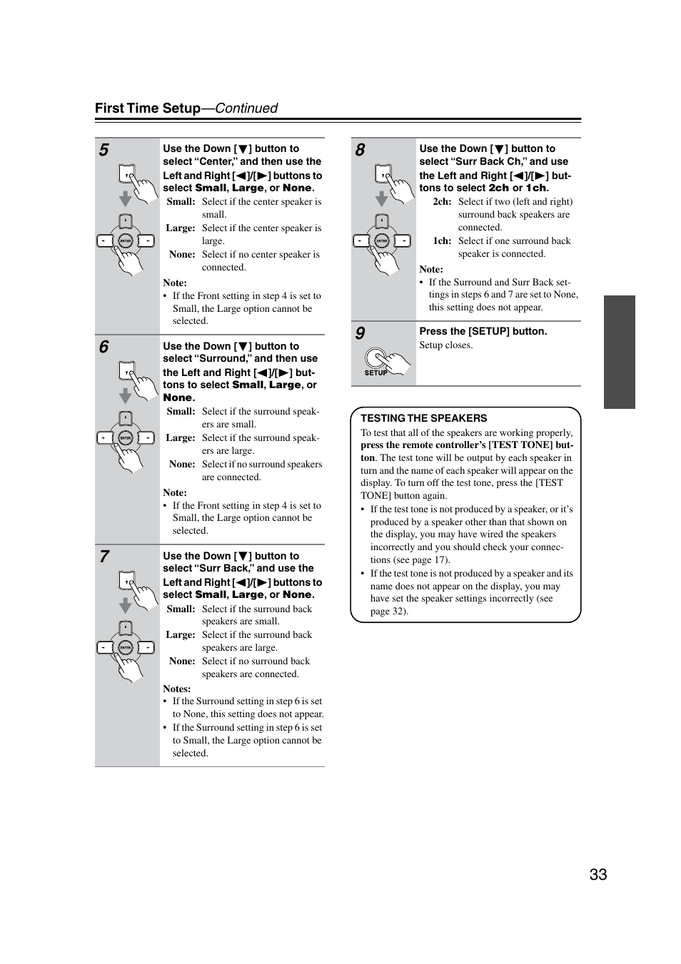 First time setup —continued | Onkyo TX-SR8350 User Manual | Page 33 / 76