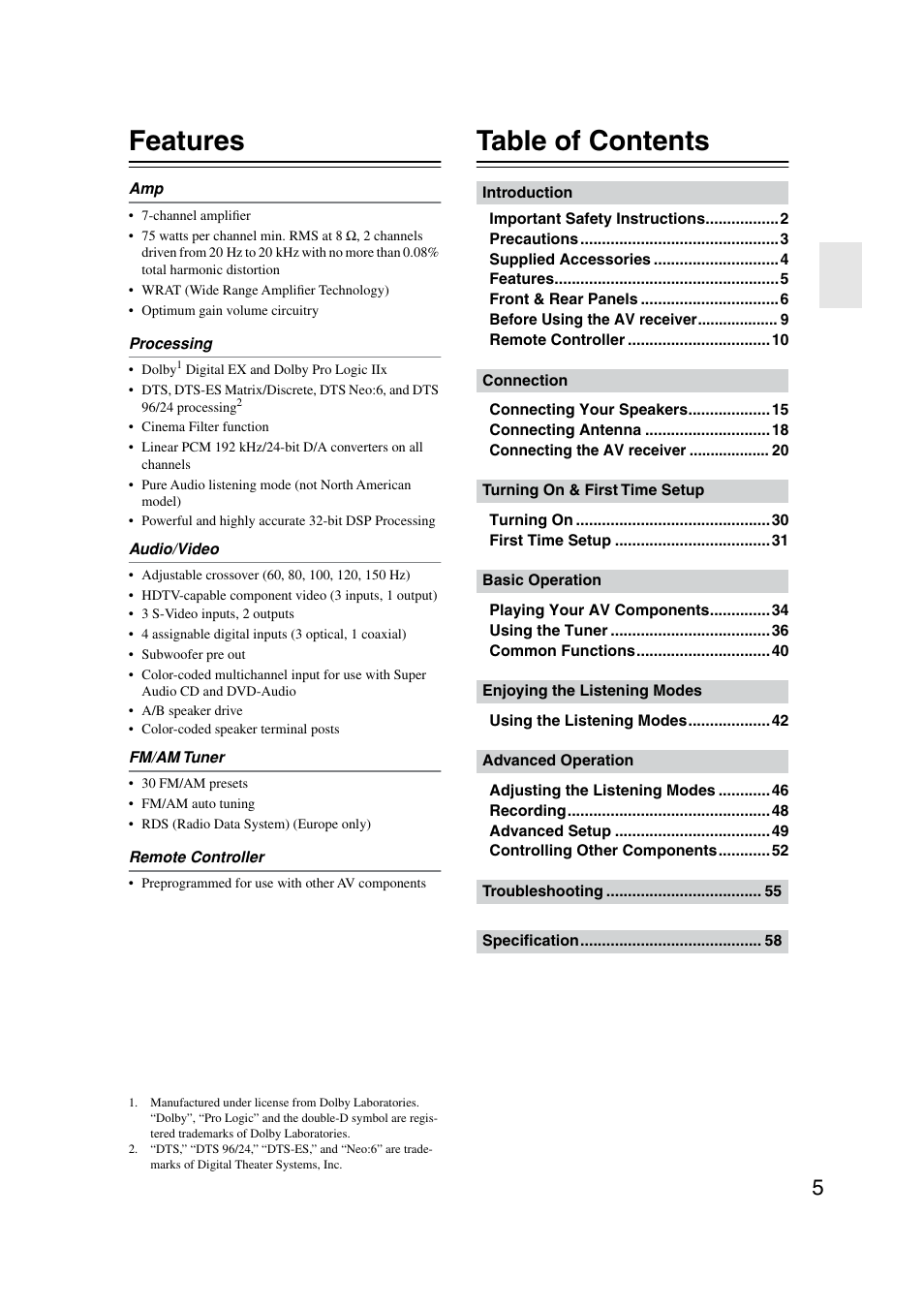 Onkyo TX-SR8350 User Manual | Page 5 / 76