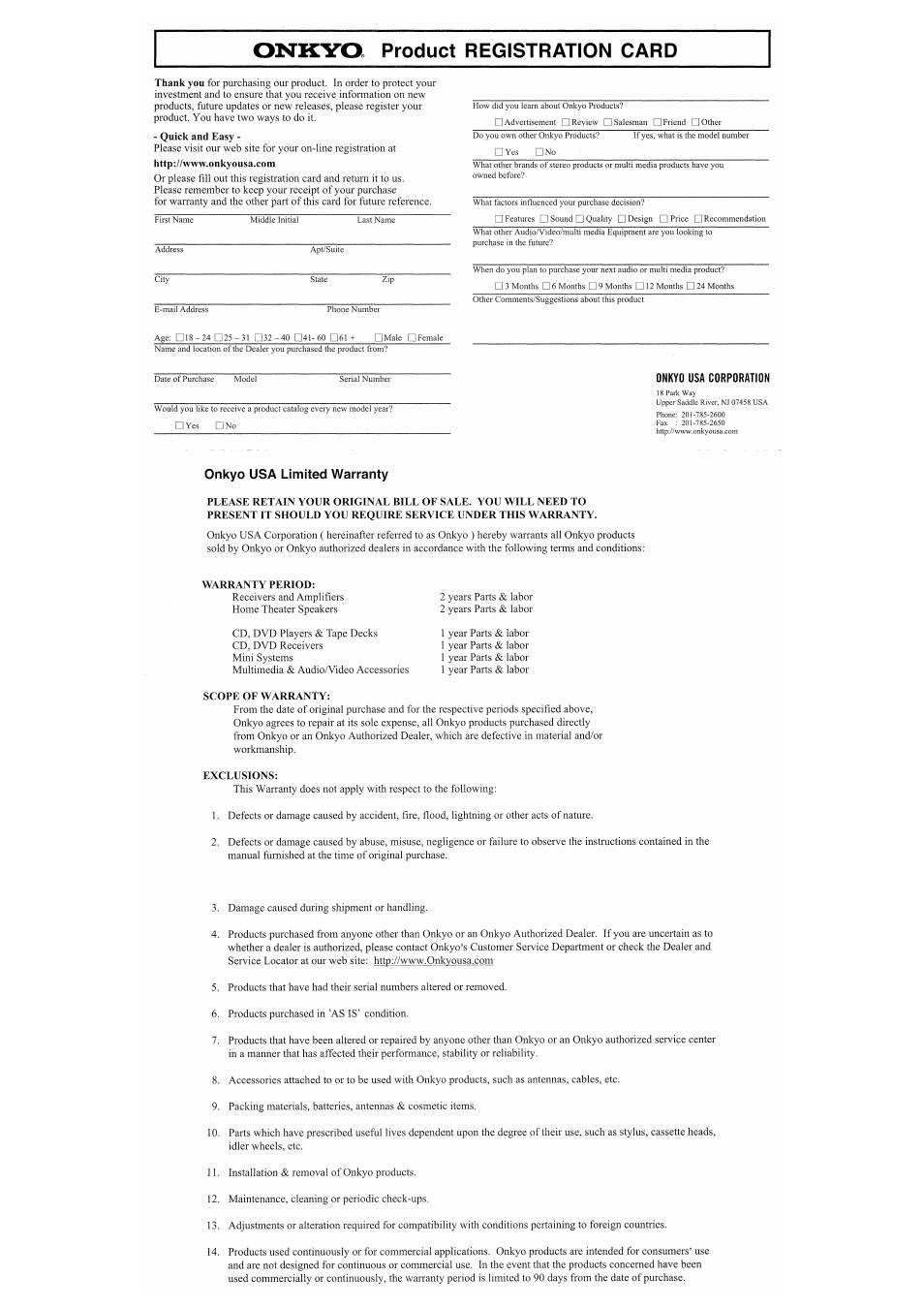 Warranty | Onkyo TX-SR8350 User Manual | Page 75 / 76
