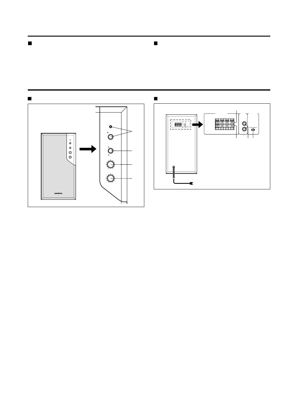 Control positions and names, Features, Rear panel | Ab c d | Onkyo SKW-205 User Manual | Page 4 / 8