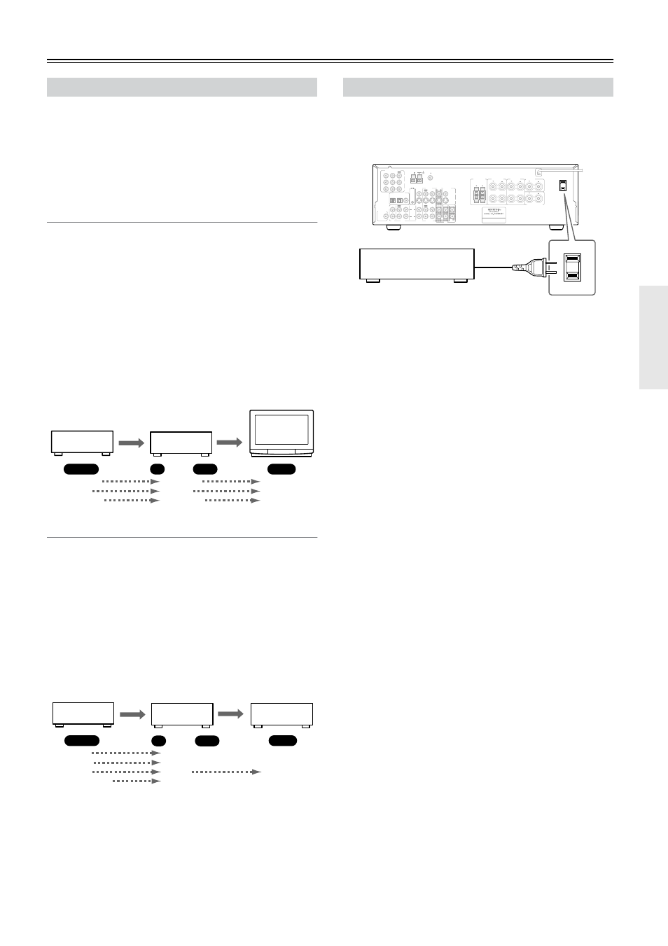 Which connections to use, Video connection formats, Audio connection formats | Using the ac outlet, Outlet (11), Connecting your av components —continued, Fm 75 am, Video s video, Video 1 / 2 / 3 in dvd in, Rout | Onkyo TX-SR501 User Manual | Page 11 / 48