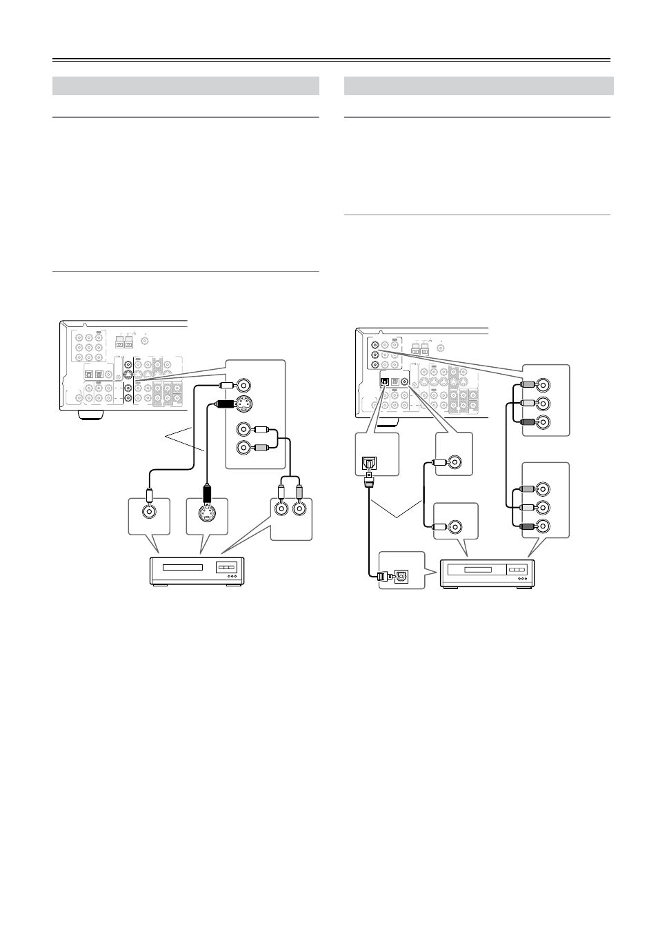 Connecting a vcr for playback, Video connections, Audio connections | Connecting a d-vhs recorder, Connecting your av components —continued, Vcr connect one or the other, D-vhs recorder connect one or the other | Onkyo TX-SR501 User Manual | Page 14 / 48