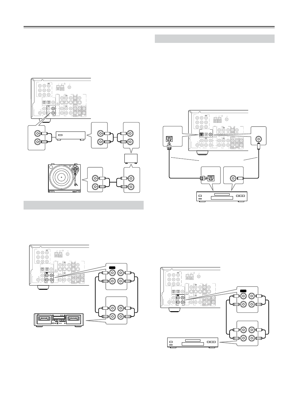 Turntable with an mc-type (moving coil) cartridge, Connecting a cassette recorder, Connecting a dat or cd/md recorder | Using analog connections (recording & playback), Connecting your av components —continued, Phono preamp mc head amp, Connect one or the other dat or cd/md recorder, Dat or cd/md recorder, In) (out) rec play in out tape | Onkyo TX-SR501 User Manual | Page 18 / 48