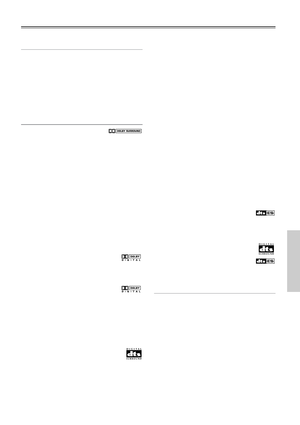 Basic modes, Surround modes, Dsp modes | Onkyo TX-SR501 User Manual | Page 35 / 48