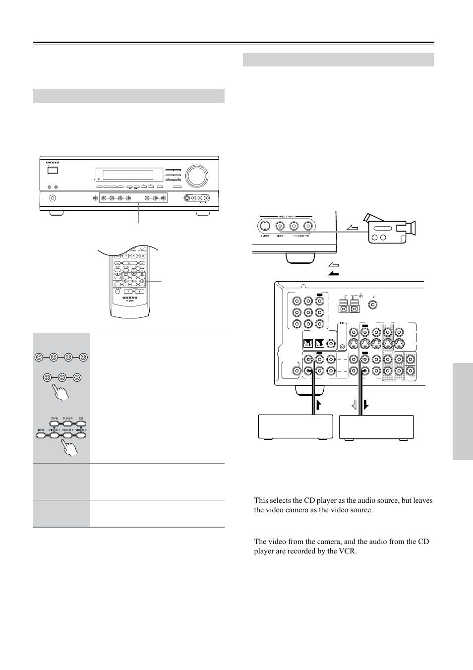 Recording, Recording the input source, Recording from different av sources | Start playback on the source av component, Clear, Input selector buttons input selector buttons | Onkyo TX-SR501 User Manual | Page 39 / 48