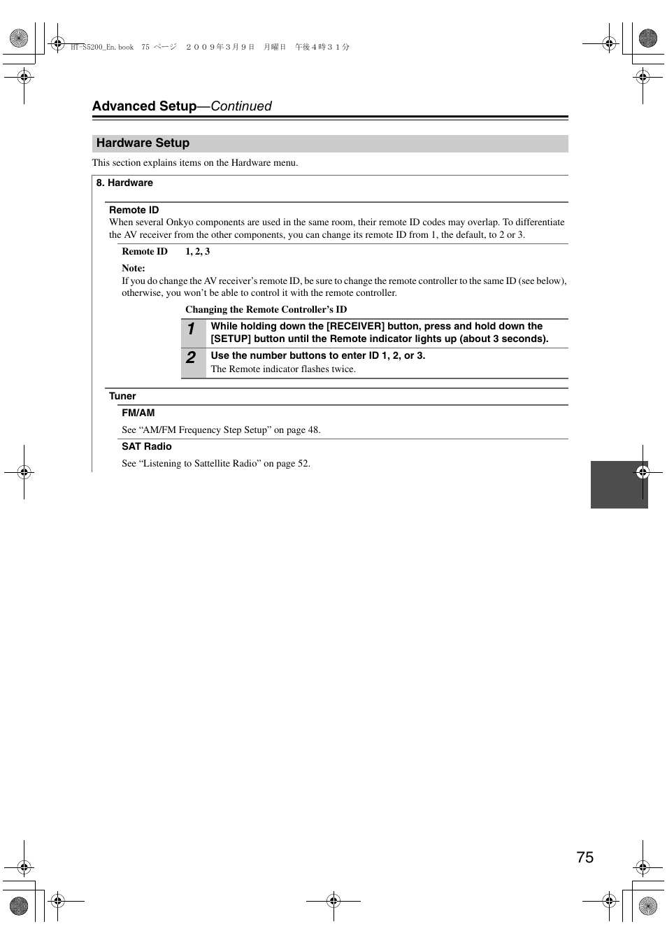 Hardware setup | Onkyo HT-S5200 User Manual | Page 75 / 92