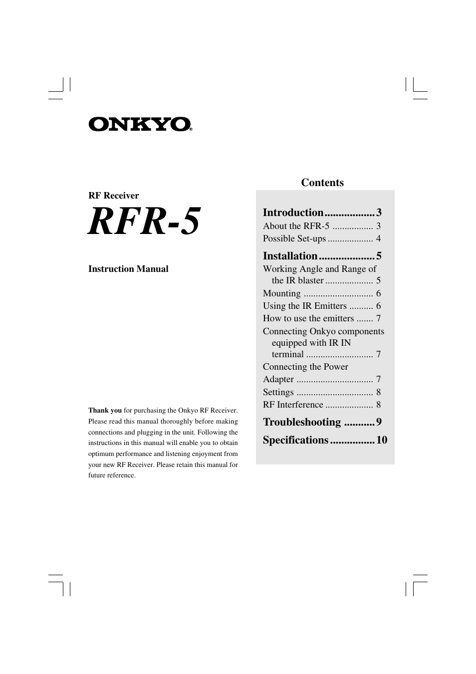 Onkyo RFR-5 User Manual | 12 pages