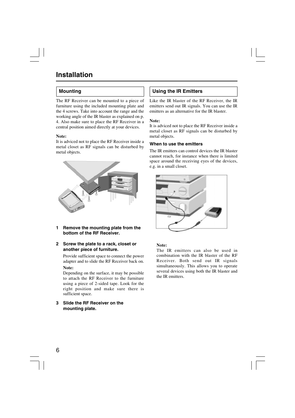 Installation | Onkyo RFR-5 User Manual | Page 6 / 12