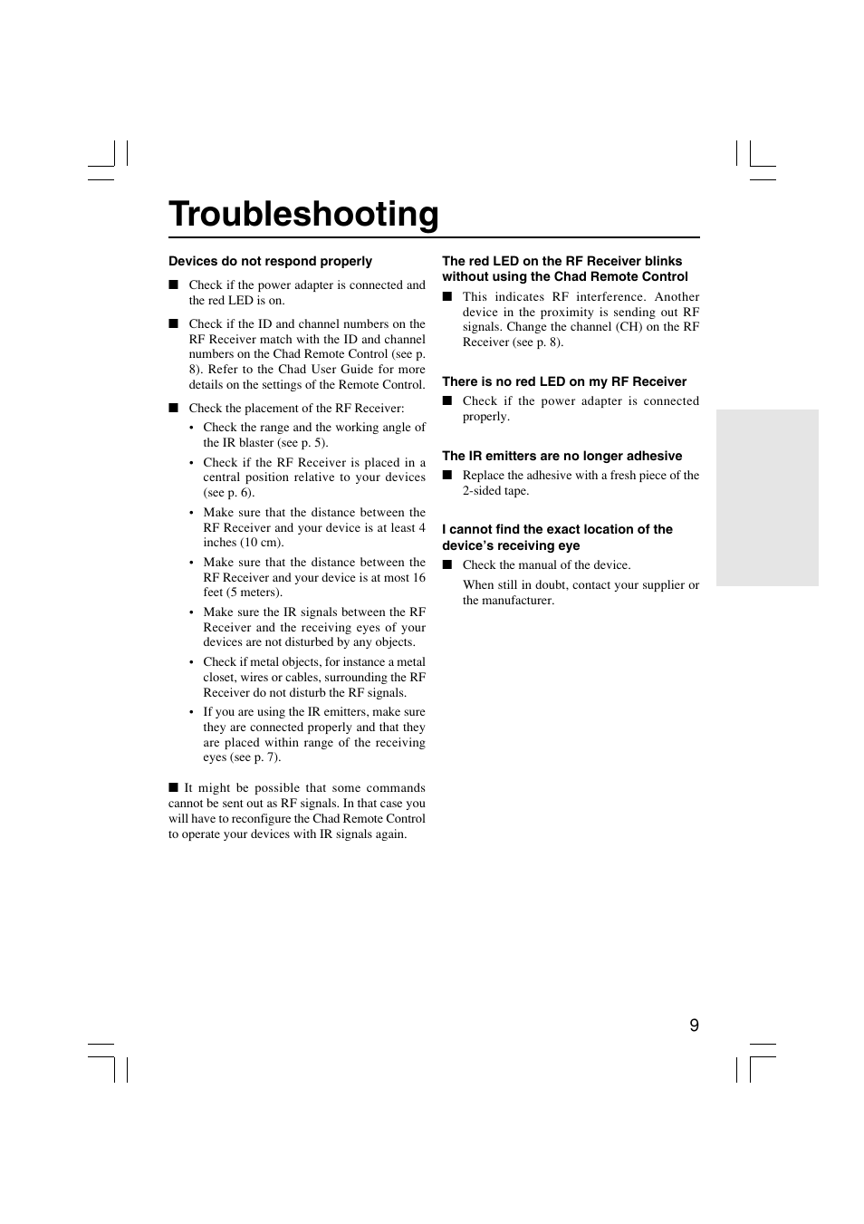 Troubleshooting | Onkyo RFR-5 User Manual | Page 9 / 12
