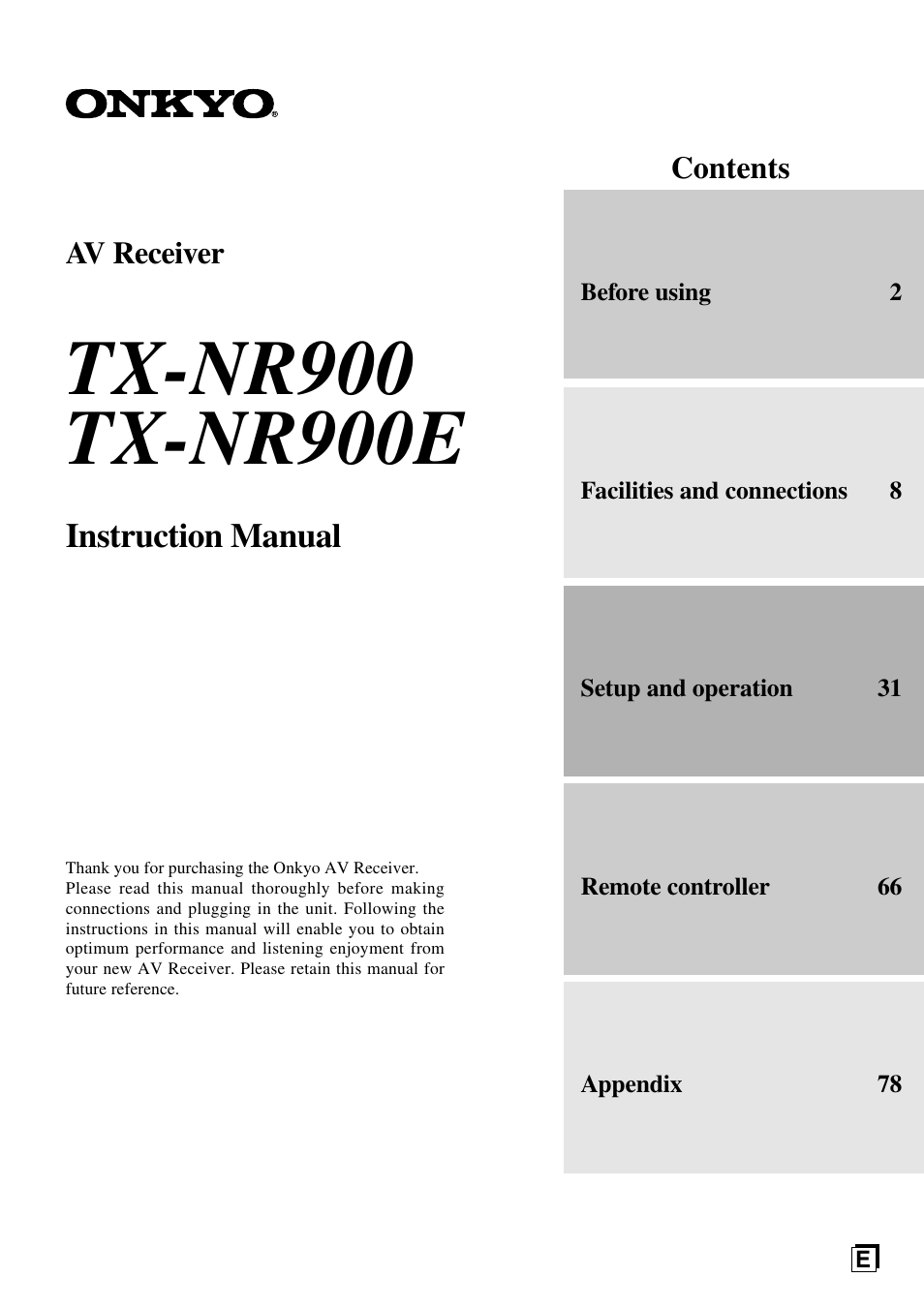 Onkyo TX-NR900E User Manual | 84 pages