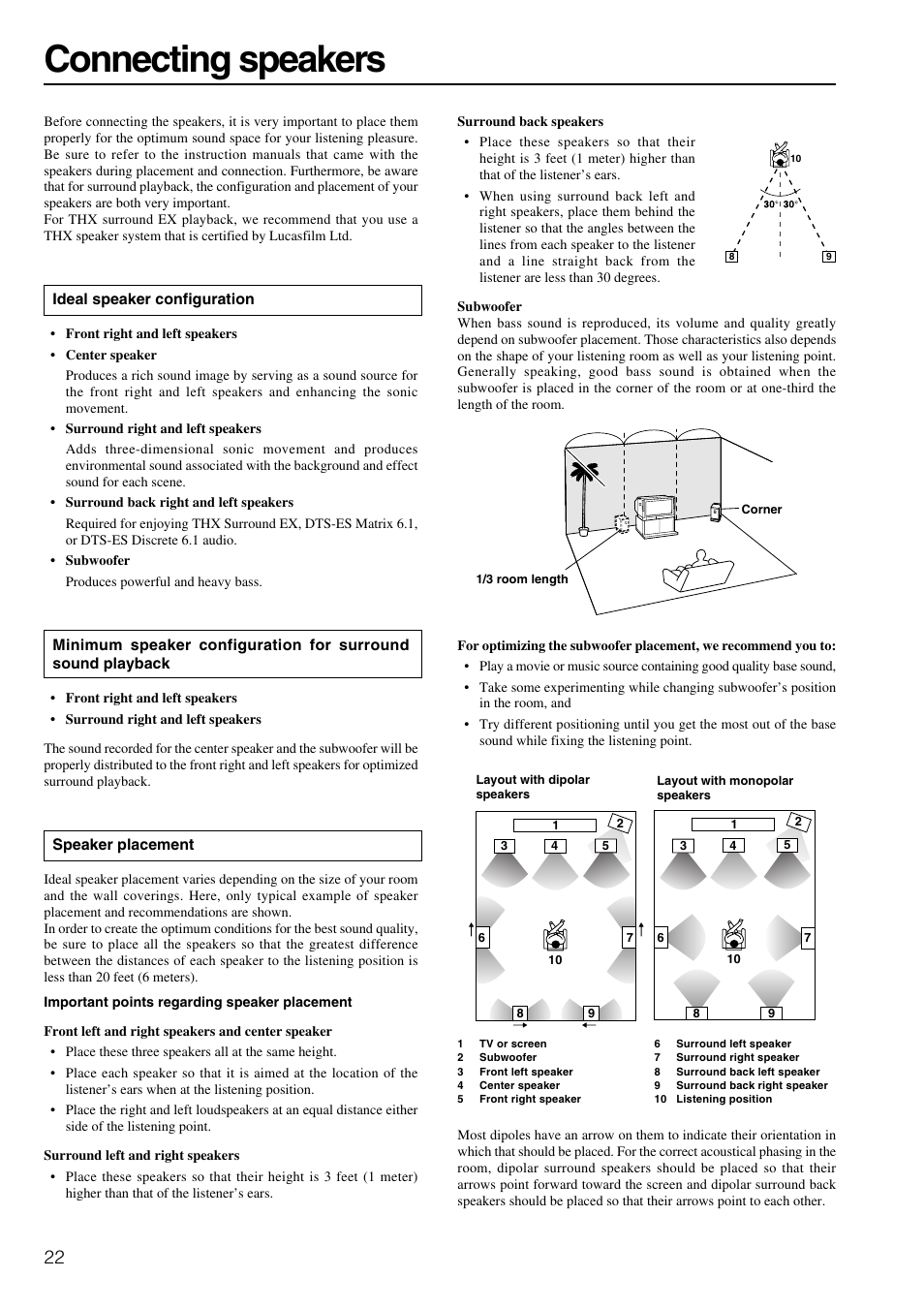 Connecting speakers | Onkyo TX-NR900E User Manual | Page 22 / 84