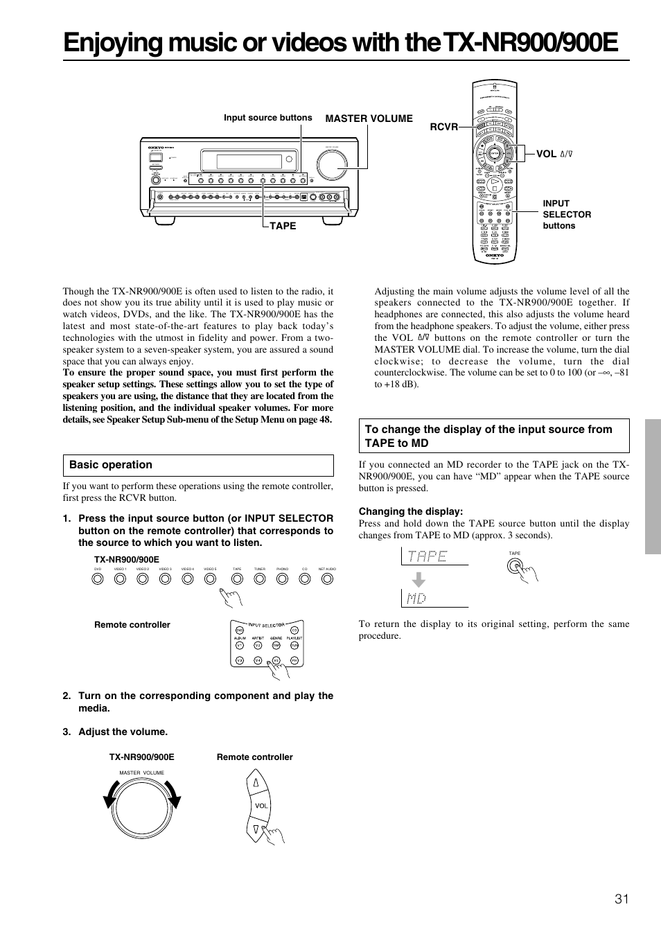 Basic operation, Standby | Onkyo TX-NR900E User Manual | Page 31 / 84