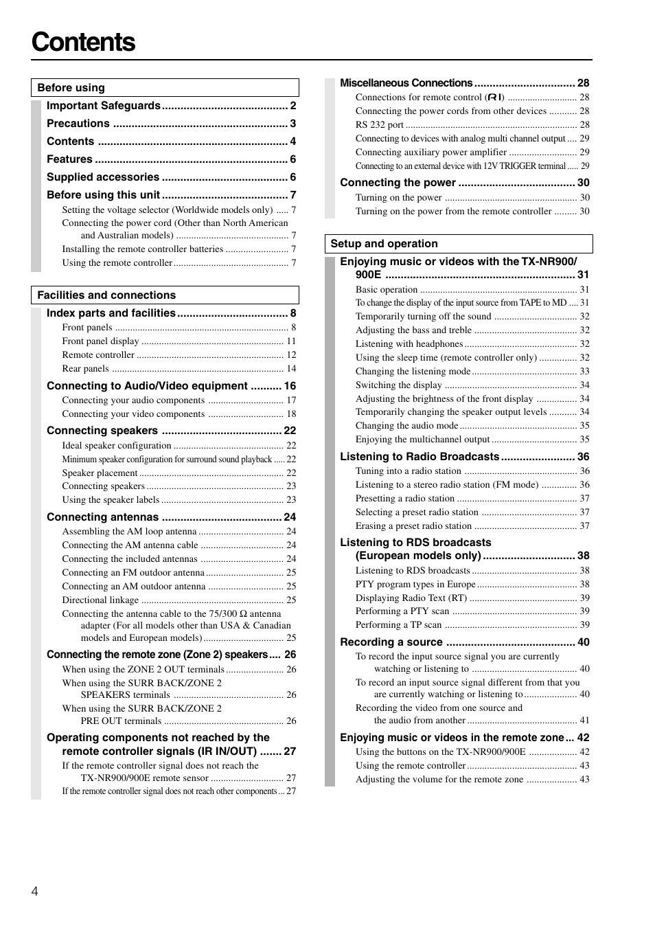 Onkyo TX-NR900E User Manual | Page 4 / 84