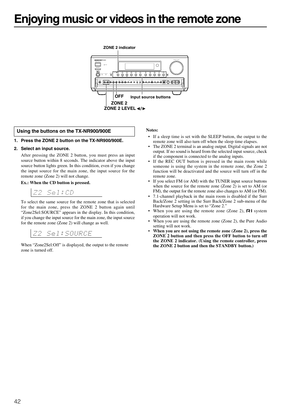 Enjoying music or videos in the remote zone | Onkyo TX-NR900E User Manual | Page 42 / 84