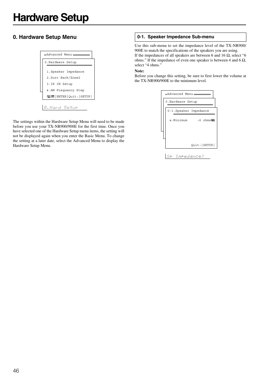 Hardware setup, 46 0. hardware setup menu | Onkyo TX-NR900E User Manual | Page 46 / 84