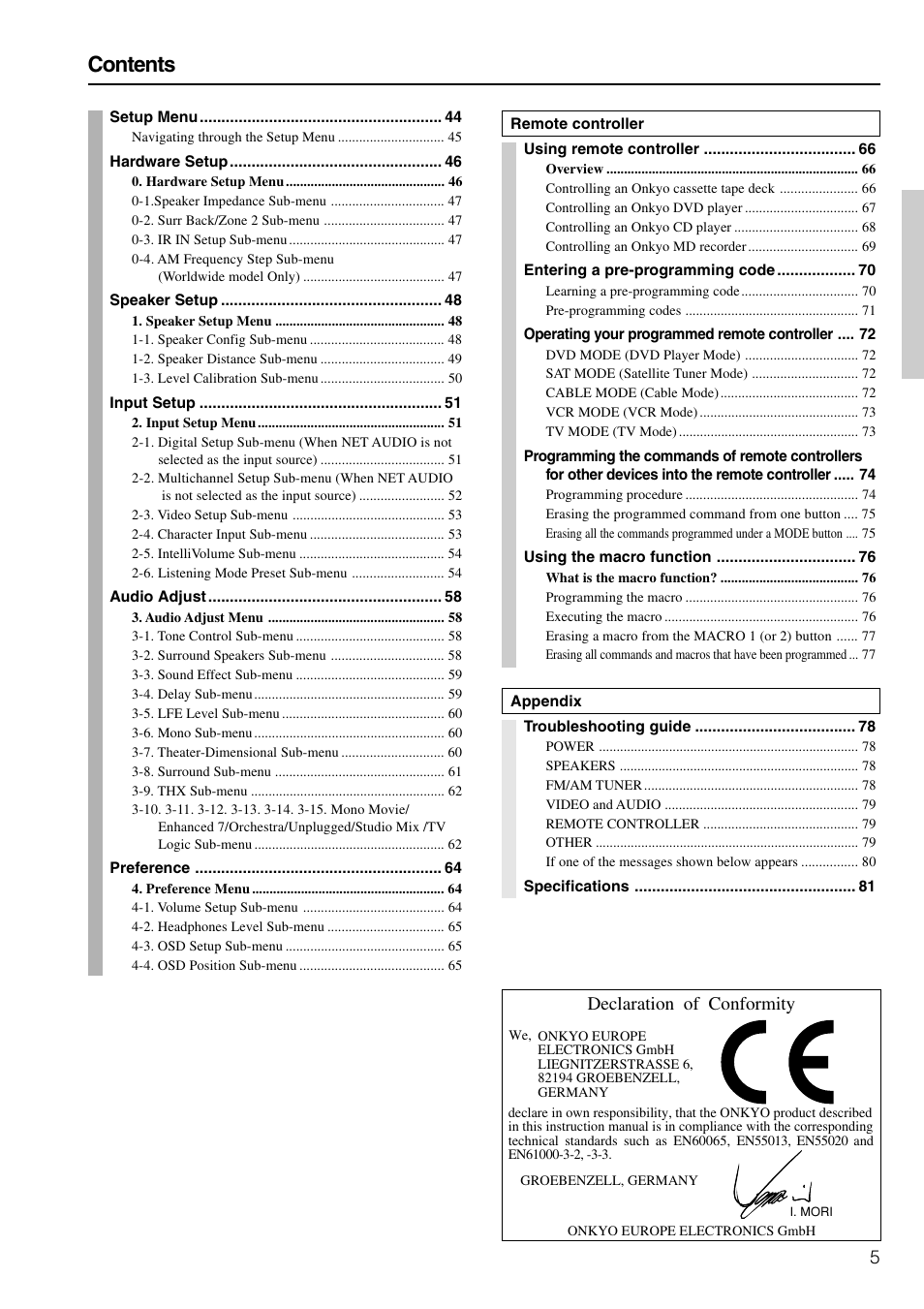 Onkyo TX-NR900E User Manual | Page 5 / 84