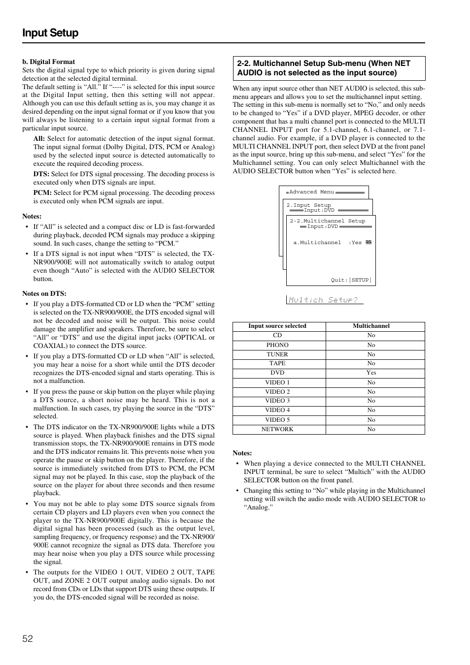 Input setup | Onkyo TX-NR900E User Manual | Page 52 / 84