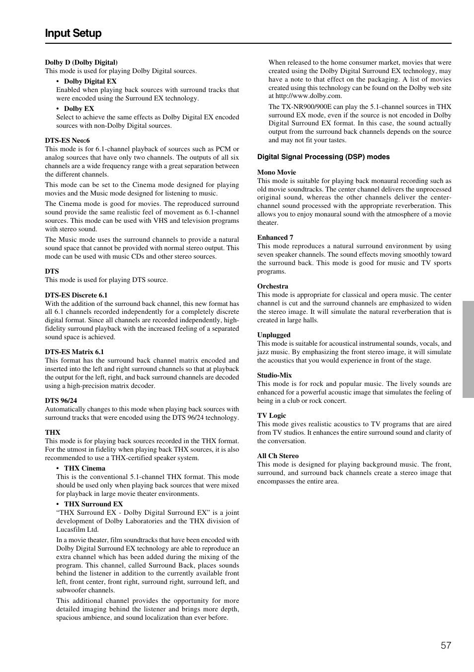 Input setup | Onkyo TX-NR900E User Manual | Page 57 / 84