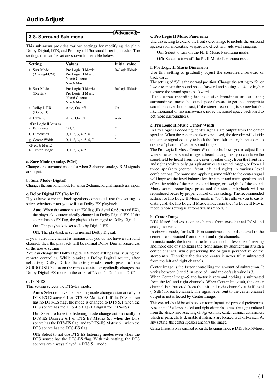 Audio adjust | Onkyo TX-NR900E User Manual | Page 61 / 84