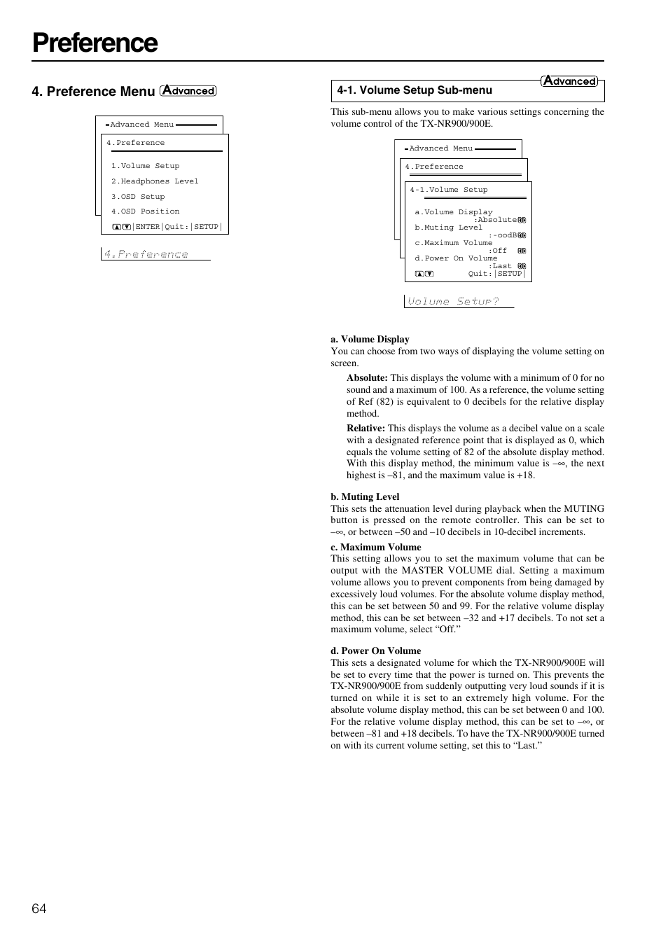 Preference, Preference menu | Onkyo TX-NR900E User Manual | Page 64 / 84