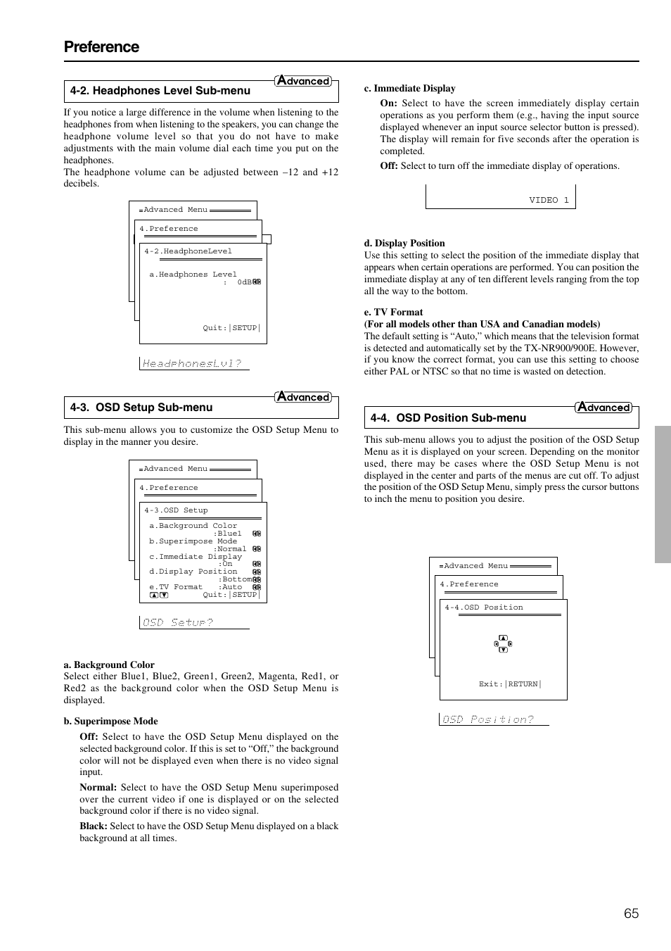 Preference | Onkyo TX-NR900E User Manual | Page 65 / 84
