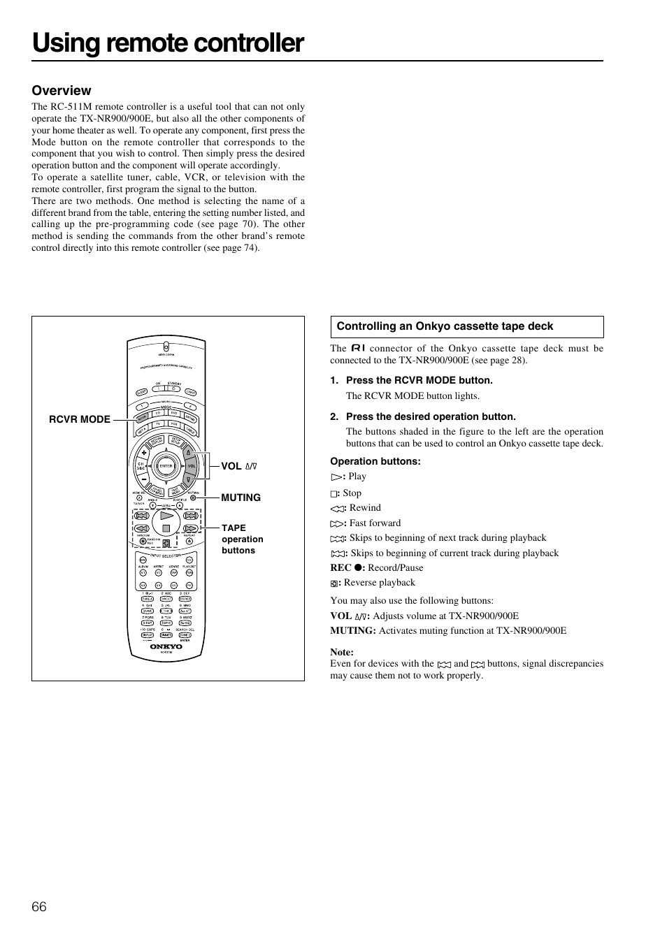 Using remote controller, Overview | Onkyo TX-NR900E User Manual | Page 66 / 84