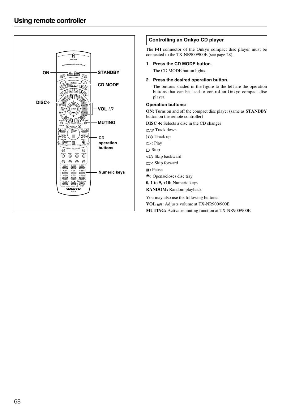 Using remote controller | Onkyo TX-NR900E User Manual | Page 68 / 84