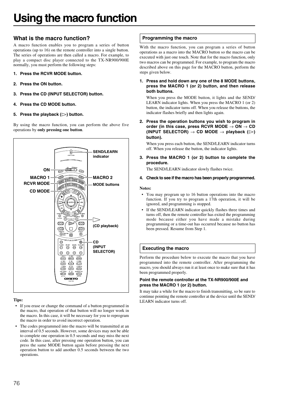 Using the macro function, 76 what is the macro function | Onkyo TX-NR900E User Manual | Page 76 / 84