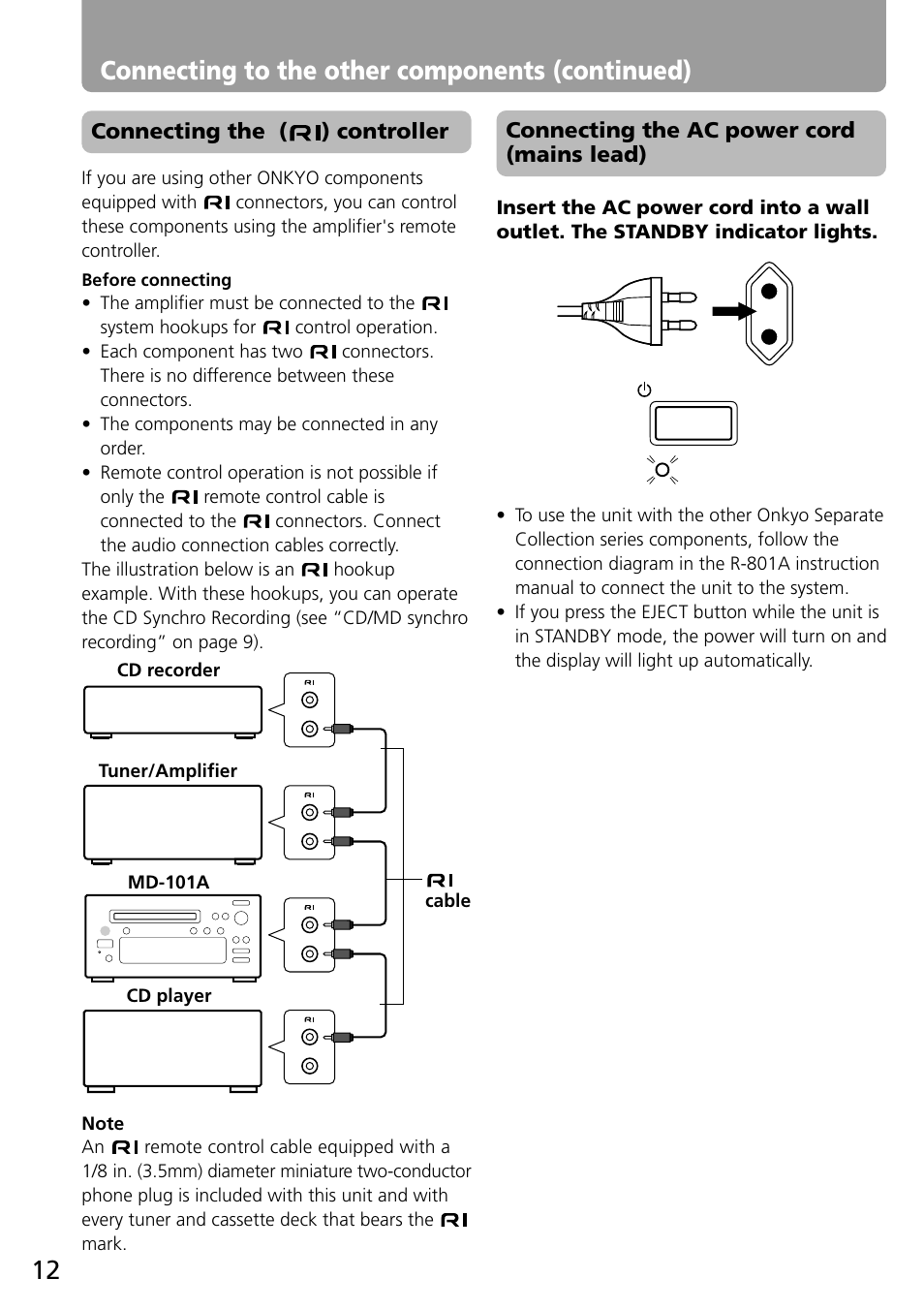 Connecting to the other components (continued) | Onkyo MD-101A User Manual | Page 12 / 52