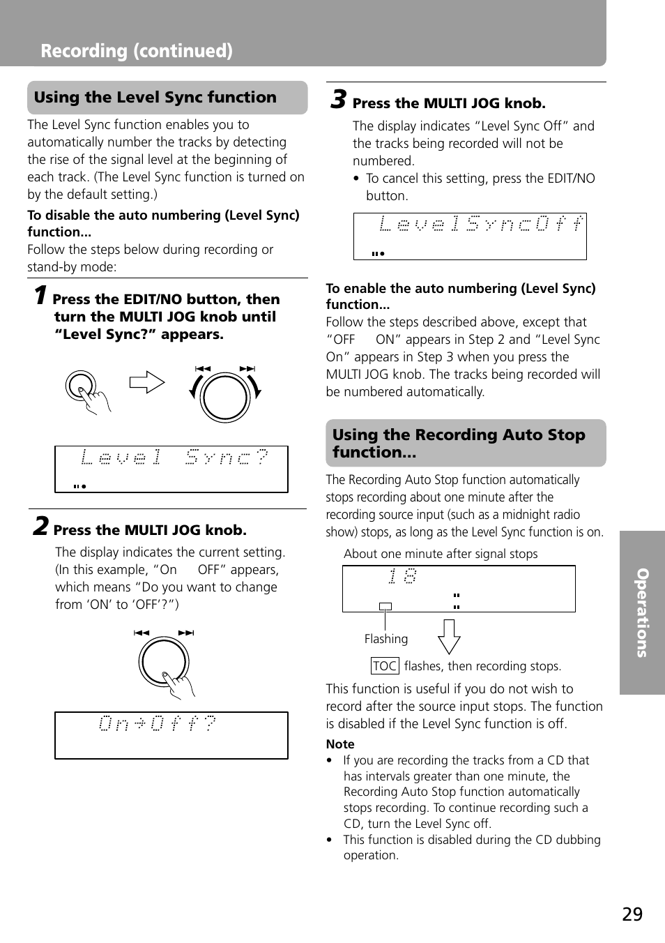 Recording (continued) | Onkyo MD-101A User Manual | Page 29 / 52