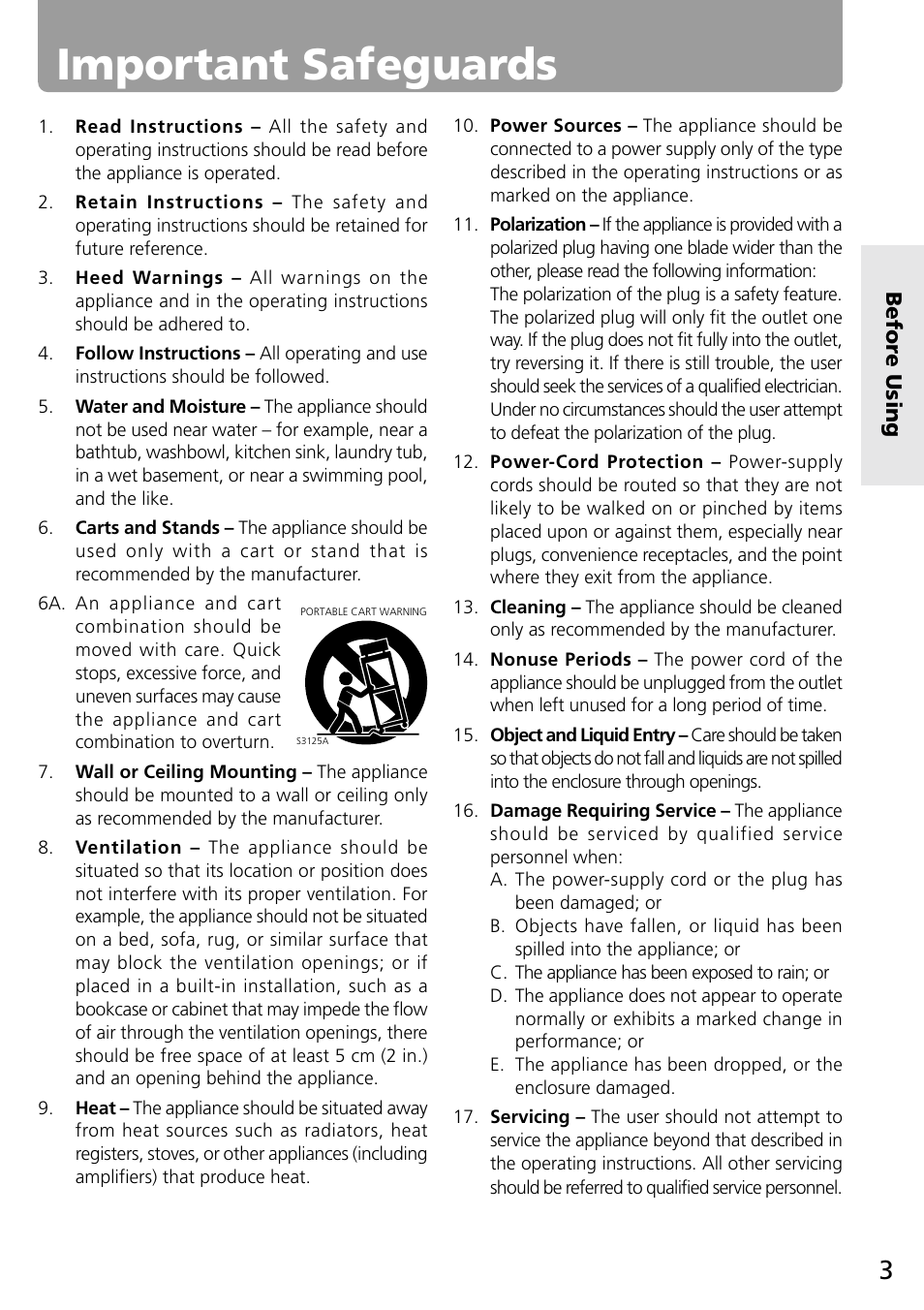 Important safeguards | Onkyo MD-101A User Manual | Page 3 / 52