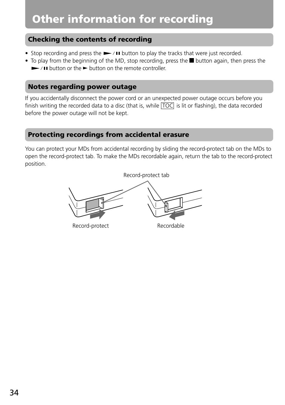 Other information for recording | Onkyo MD-101A User Manual | Page 34 / 52