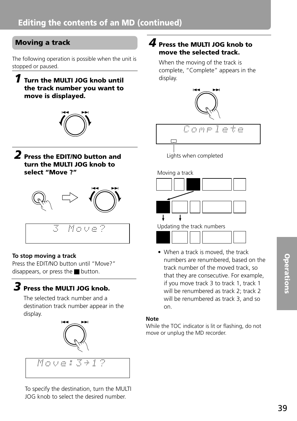 Editing the contents of an md (continued) | Onkyo MD-101A User Manual | Page 39 / 52