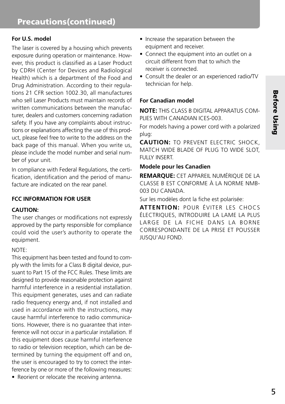 Precautions(continued) | Onkyo MD-101A User Manual | Page 5 / 52