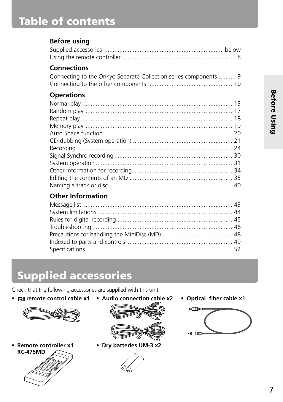 Onkyo MD-101A User Manual | Page 7 / 52